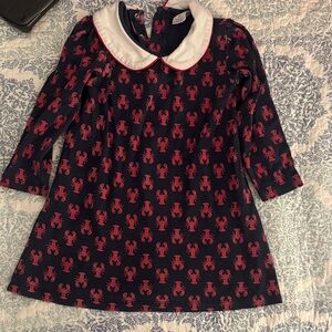 Navy Dress with Red Lobster Print and White Peter Pan Collar Nantucket Kids